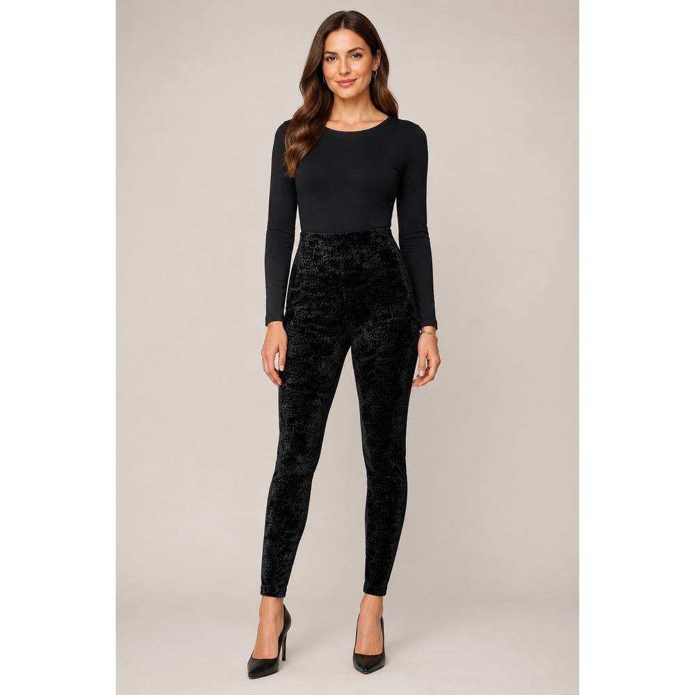 Lyssé Victoria Flocked Velvet Houndstooth Hi Waist Control Leggings M NWT